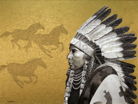 Indian Chief and horses