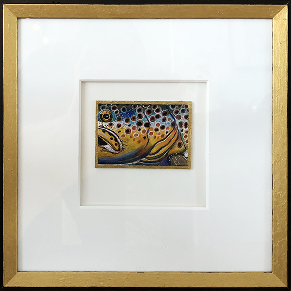 An art card titled Montana Abstract glows in a this wide mat and frame.