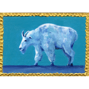 Mountain goat painted on a teal background