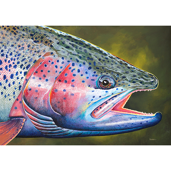 Amazing color brings this rainbow trout head to life.